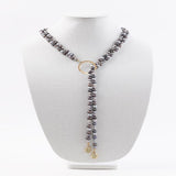 Long Freshwater Pearl and Citrine Drops Necklace