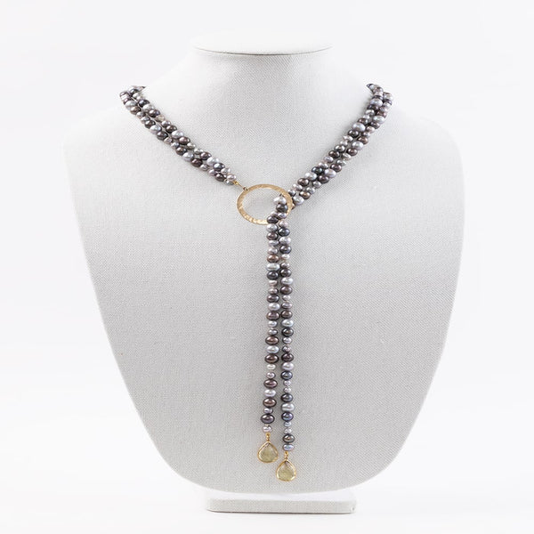 Long Freshwater Pearl and Citrine Drops Necklace