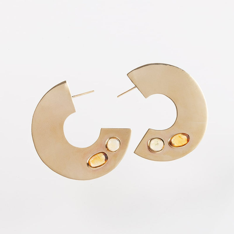 Flat gold hoops with opals